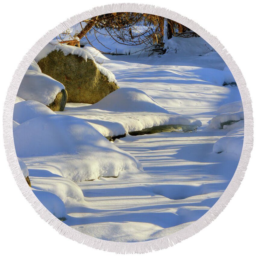 Snow Round Beach Towel featuring the photograph Winter 7299 by Greg Hartford