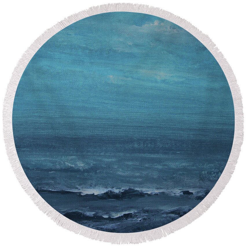 Seascape Round Beach Towel featuring the painting Winter Blues by Jane See