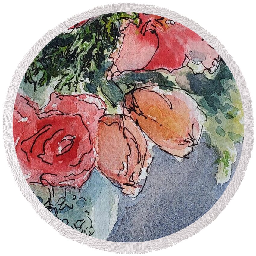 Floral Round Beach Towel featuring the painting Winter Bouquet by Sheila Romard
