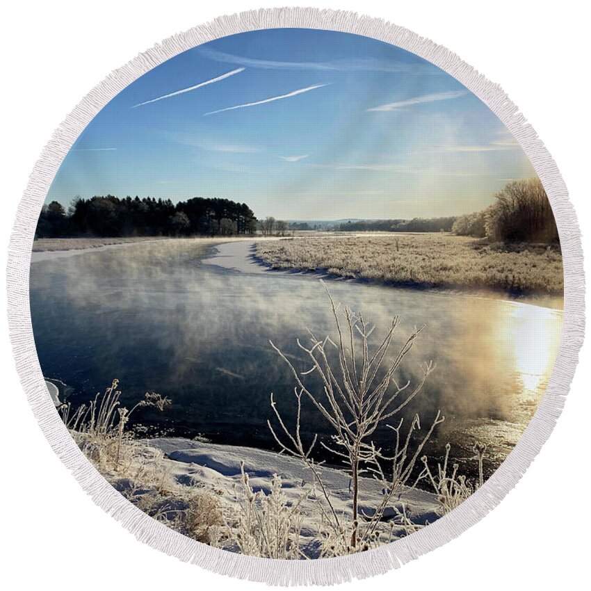 Quaboag River Round Beach Towel featuring the photograph Winter by David Pratt