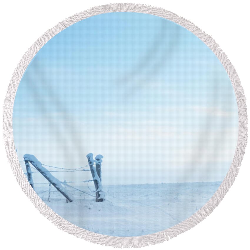 Winter Round Beach Towel featuring the photograph Winter Fence by Karen Rispin