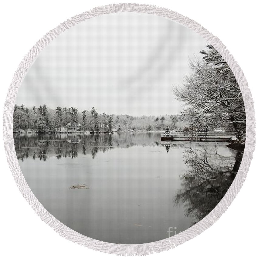 Winter Landscapes Round Beach Towel featuring the photograph Winter in New Hampshire by Eunice Miller