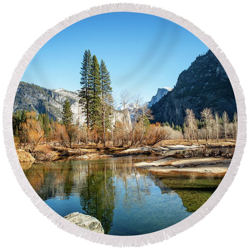 Yosemite Round Beach Towel featuring the photograph Winter in Yosemite by Aileen Savage