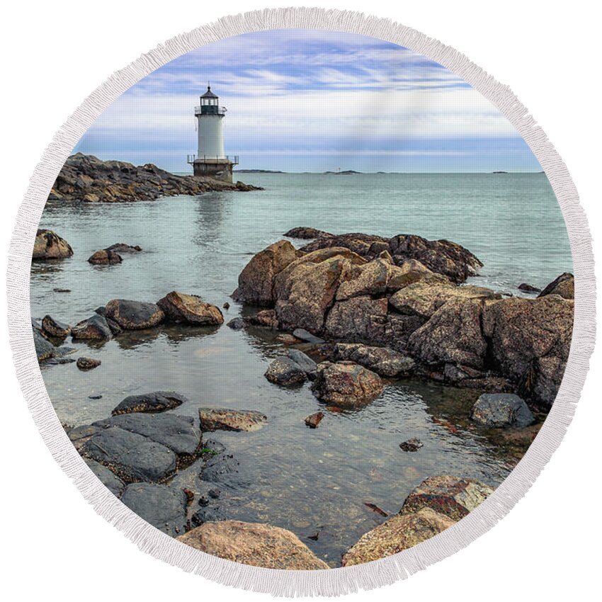 Lighthouse Round Beach Towel featuring the photograph Winter Island Lighthouse by David Lee