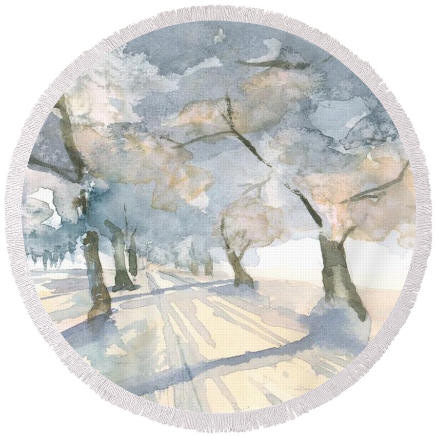 Lanscape Round Beach Towel featuring the painting Winter Light by Hiroko Stumpf