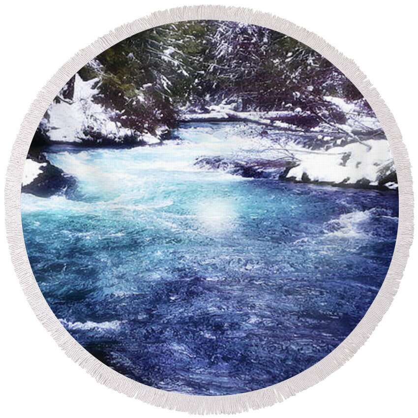 Snow Round Beach Towel featuring the photograph Winter River Style by Janie Johnson