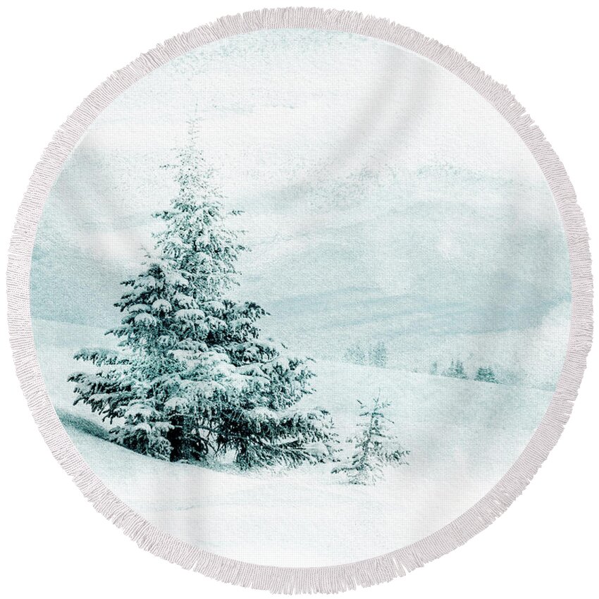 Trees Round Beach Towel featuring the mixed media Winter Solitude 2 by Colleen Taylor