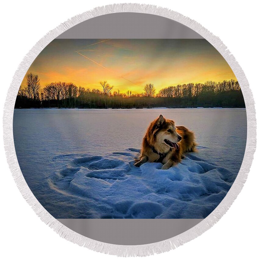  Round Beach Towel featuring the photograph Winter Sunset by Brad Nellis