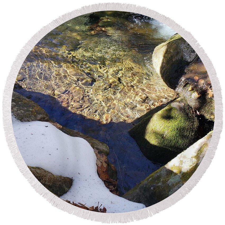 Winter Round Beach Towel featuring the photograph Winter water reflections by Anita Adams