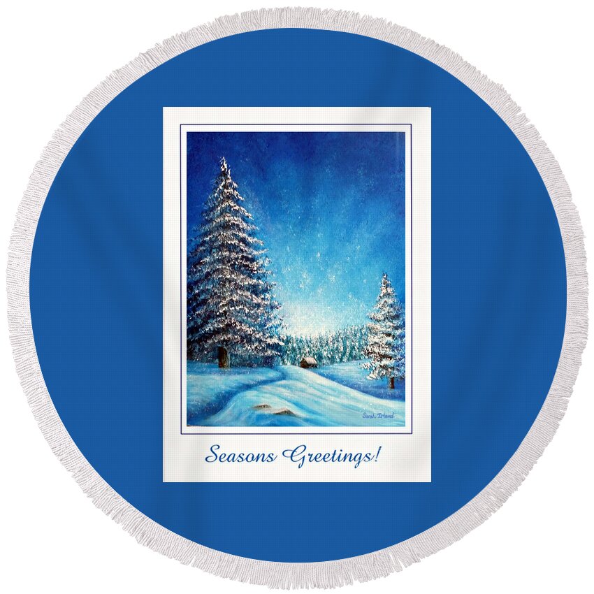 Holiday Round Beach Towel featuring the painting Wintry Light - Seasons Greetings by Sarah Irland
