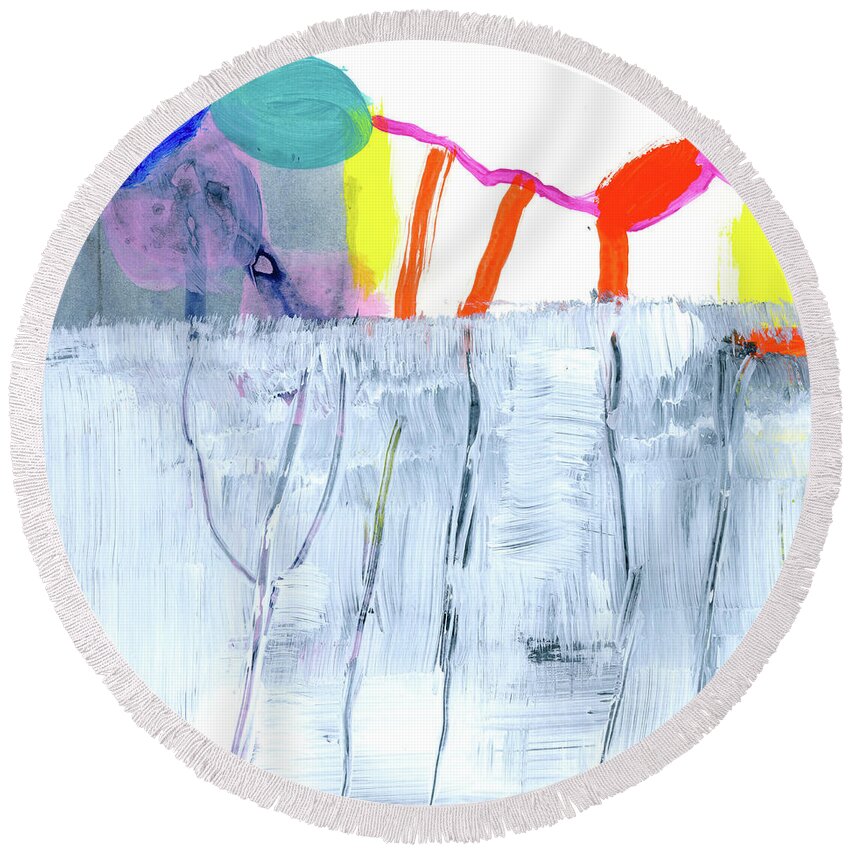 Abstract Round Beach Towel featuring the painting Wishes 04 by AF Duealberi