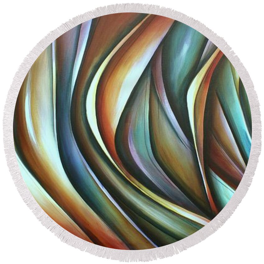 Multicolor Round Beach Towel featuring the painting Wisp by Michael Lang