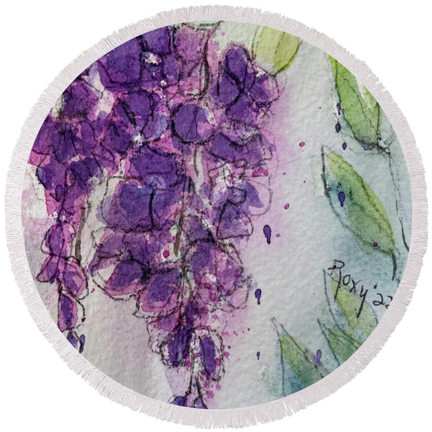 Loose Floral Round Beach Towel featuring the painting Wisteria Flowers by Roxy Rich