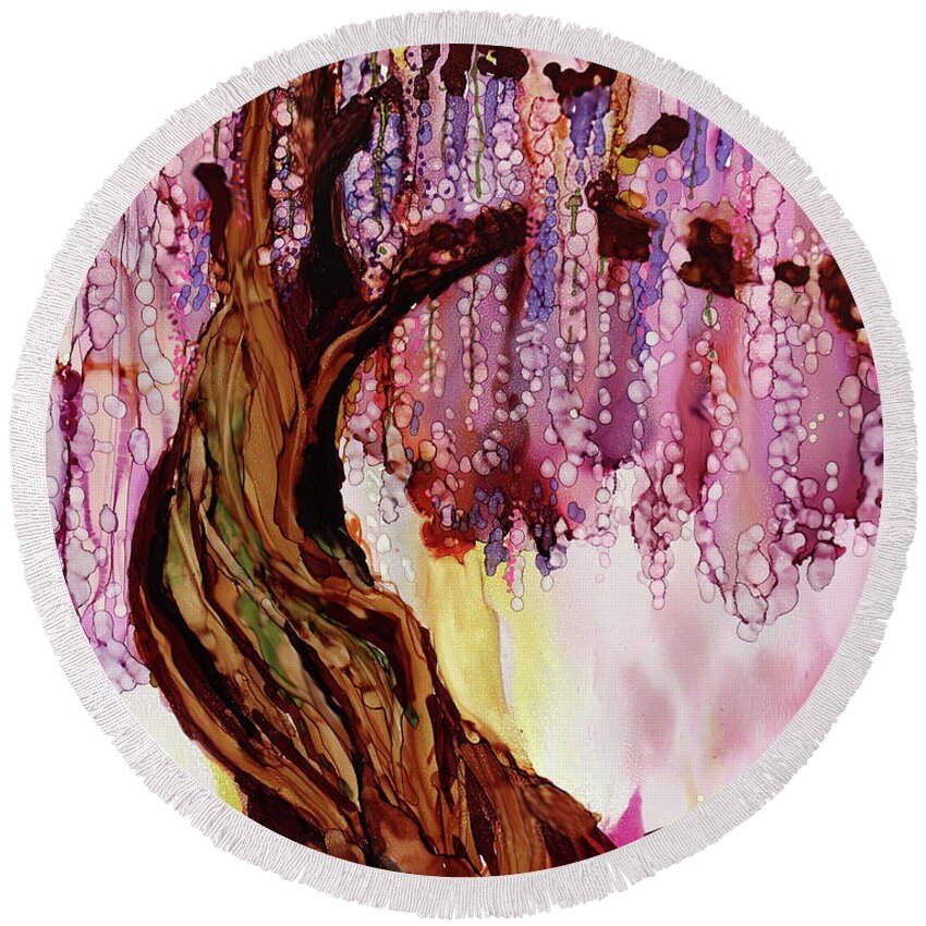 Tree Round Beach Towel featuring the painting Wisteria by Julie Tibus