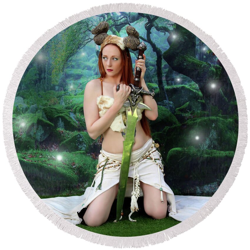 Black Widow Round Beach Towel featuring the photograph Witch of the Fairy Wood by Jon Volden