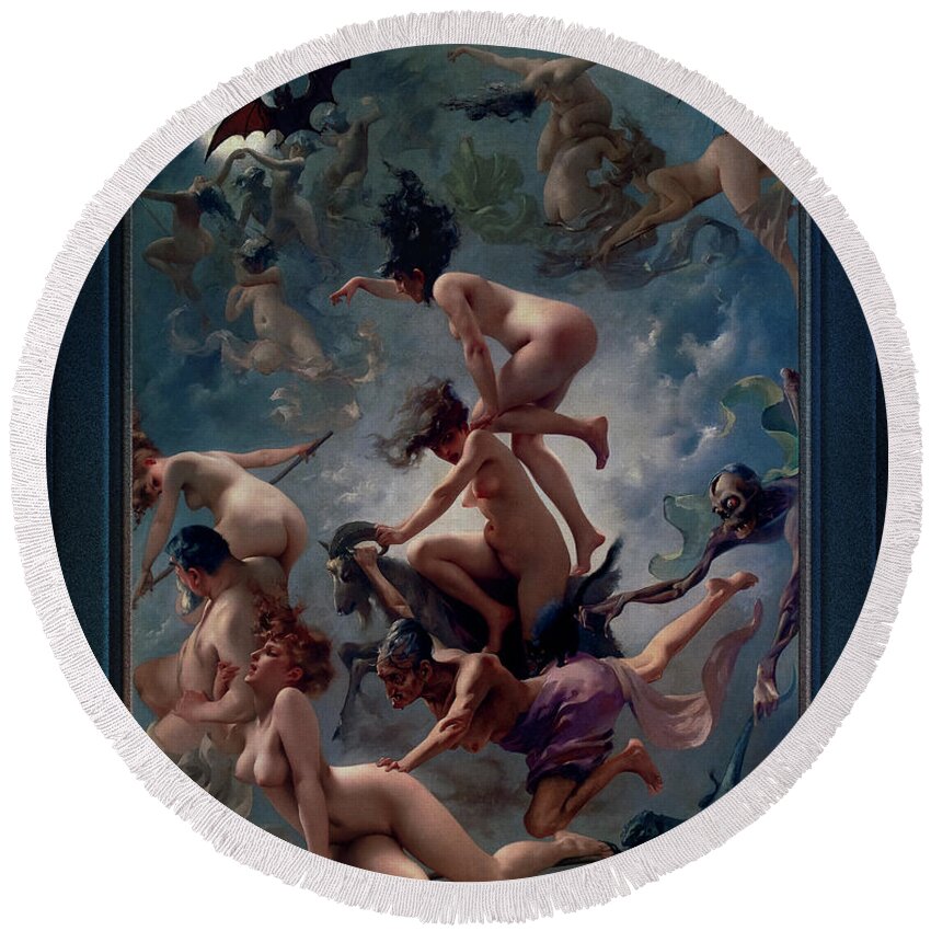 Witches Going To Their Sabbath Round Beach Towel featuring the painting Witches Going To Their Sabbath by Luis Ricardo Falero Old Masters Classical Art Reproduction by Rolando Burbon
