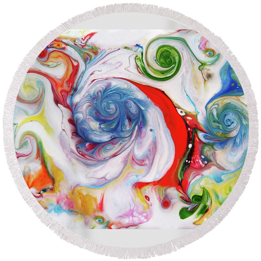 Colorful Round Beach Towel featuring the painting With The Flow by Deborah Erlandson
