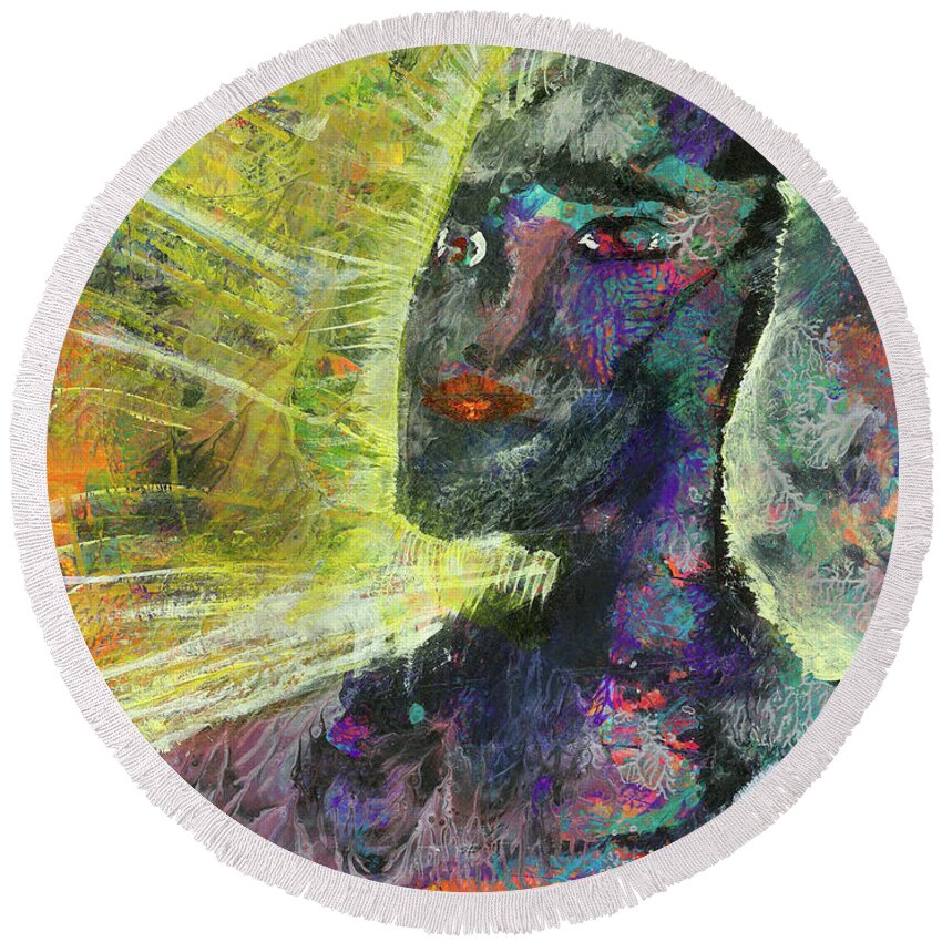 Woman Round Beach Towel featuring the painting Woman by Tessa Evette