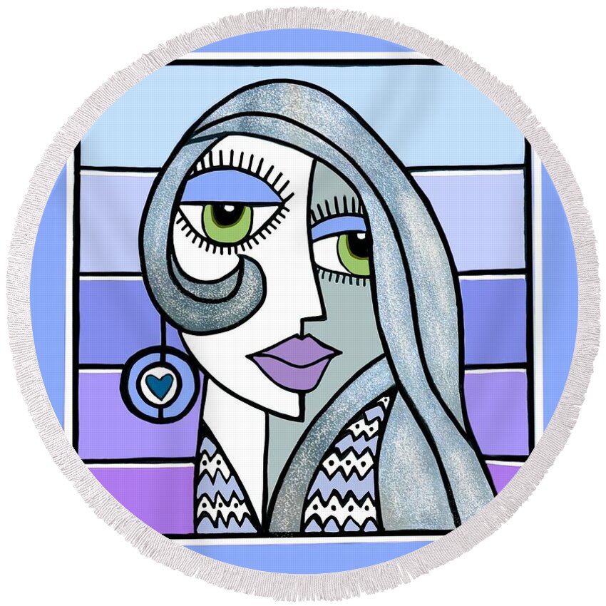 Lady Round Beach Towel featuring the digital art Woman with Earring 2 by Diana Rajala