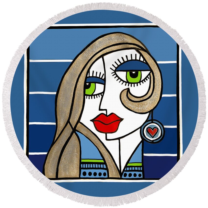 Woman Round Beach Towel featuring the digital art Woman with Earring by Diana Rajala
