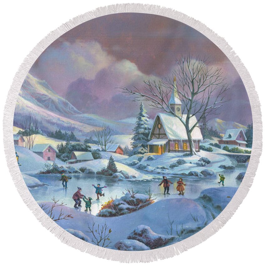 Winter Round Beach Towel featuring the painting Wonderland by Michael Humphries