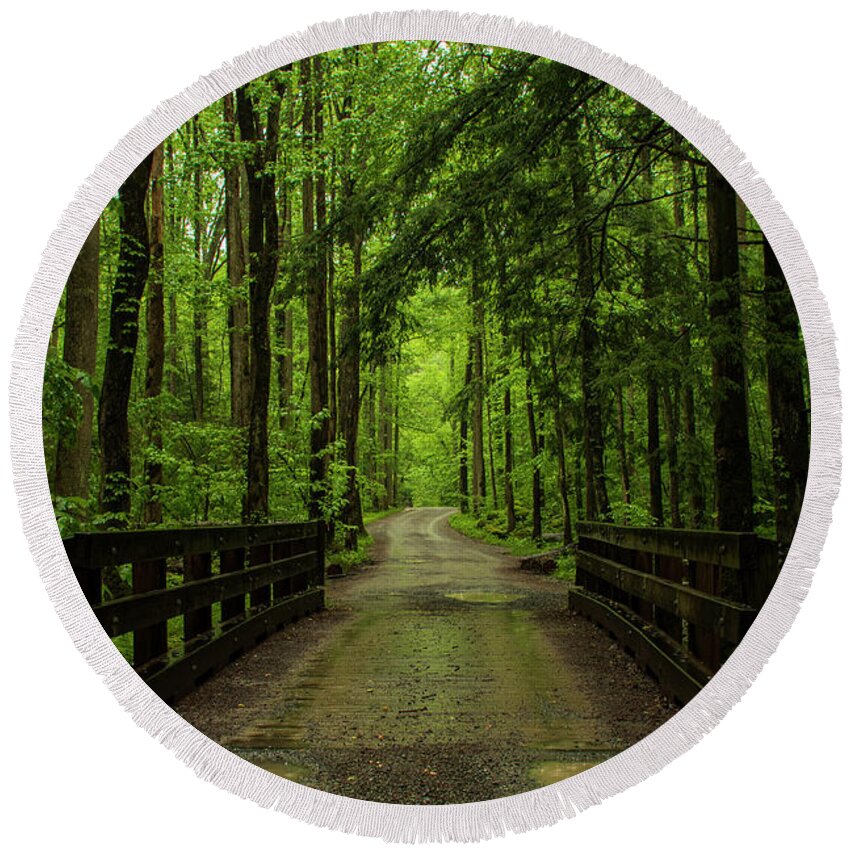 Great Smoky Mountains National Park Round Beach Towel featuring the photograph Wooded Path by Melissa Southern