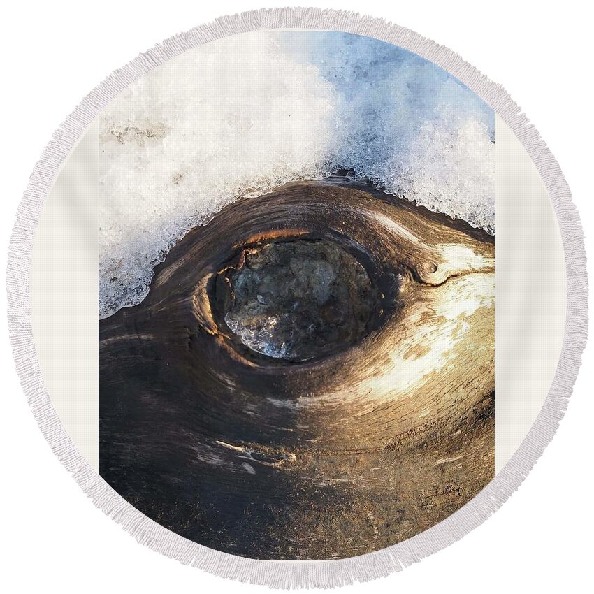 Wood Round Beach Towel featuring the photograph Woodeye by Lisa Mutch