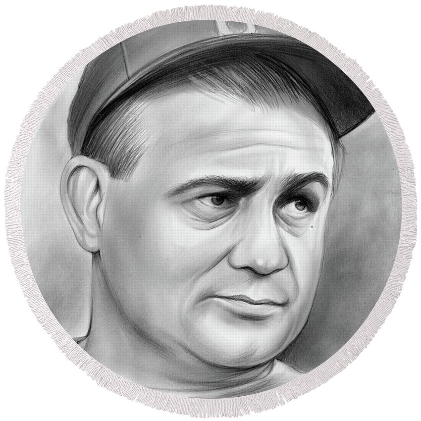 Woody Hayes Round Beach Towel featuring the drawing Woody Hayes - pencil by Greg Joens