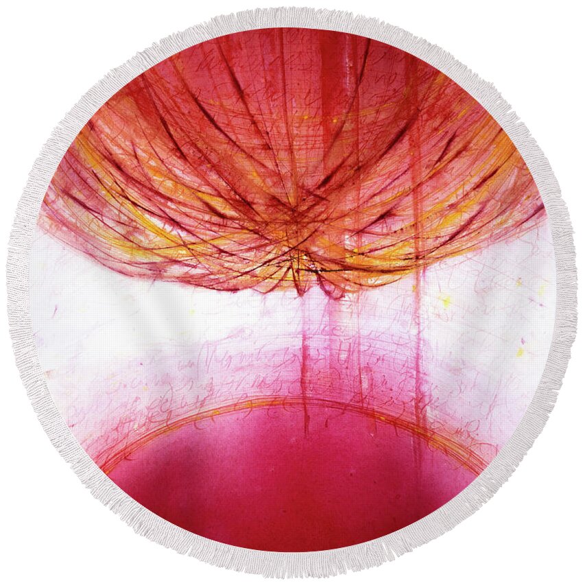  Round Beach Towel featuring the painting 'Woolly Attraction' by Petra Rau