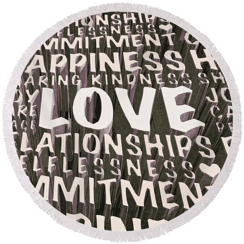 Love Round Beach Towel featuring the digital art Words of Love by Phil Perkins