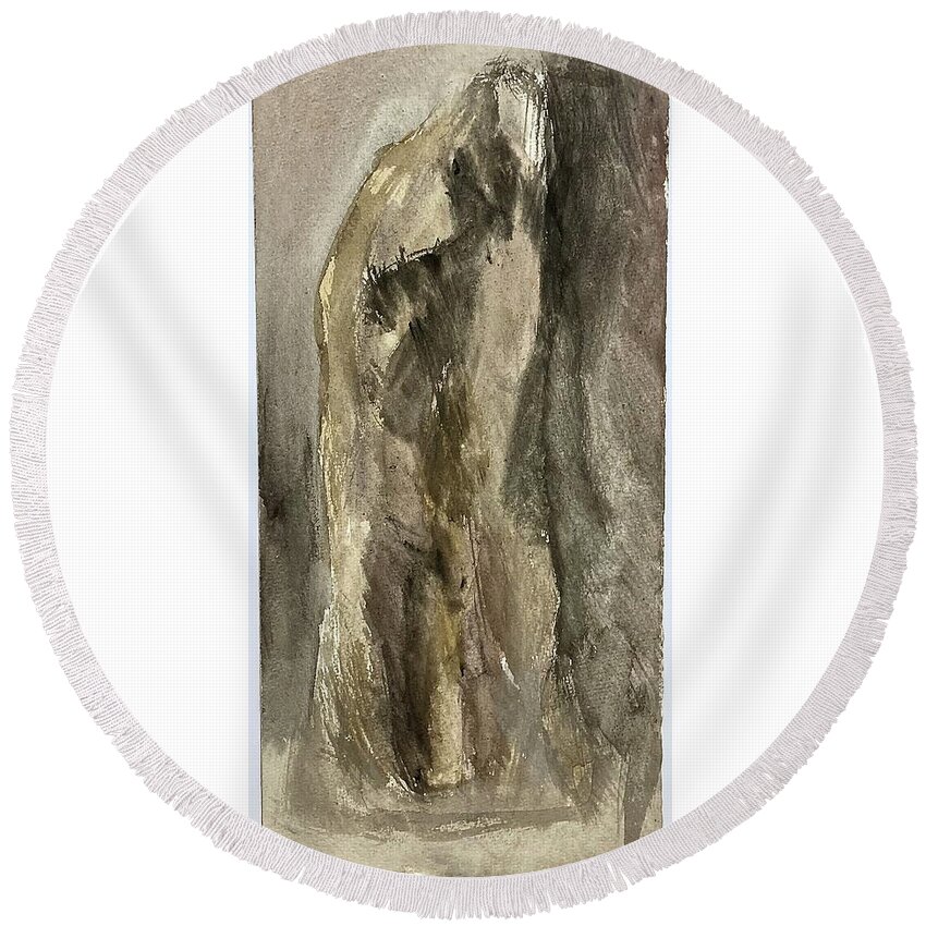 Pigment Round Beach Towel featuring the painting Wrapped Figure by David Euler