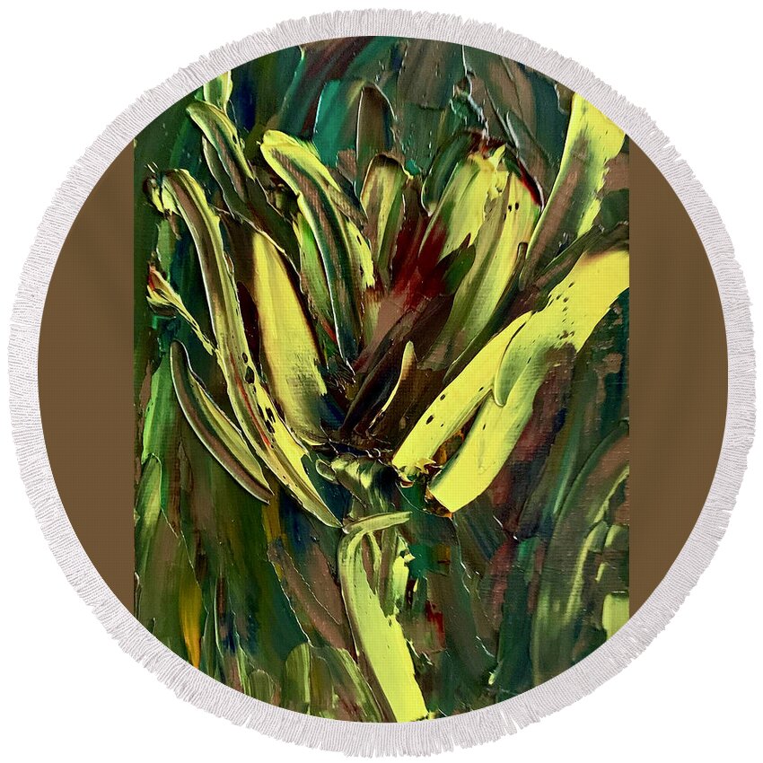 Flower Round Beach Towel featuring the painting Yellow flower 1 by Teresa Moerer