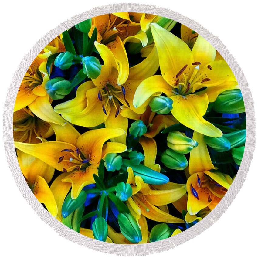  Round Beach Towel featuring the photograph Yellow lilies by Stephen Dorton