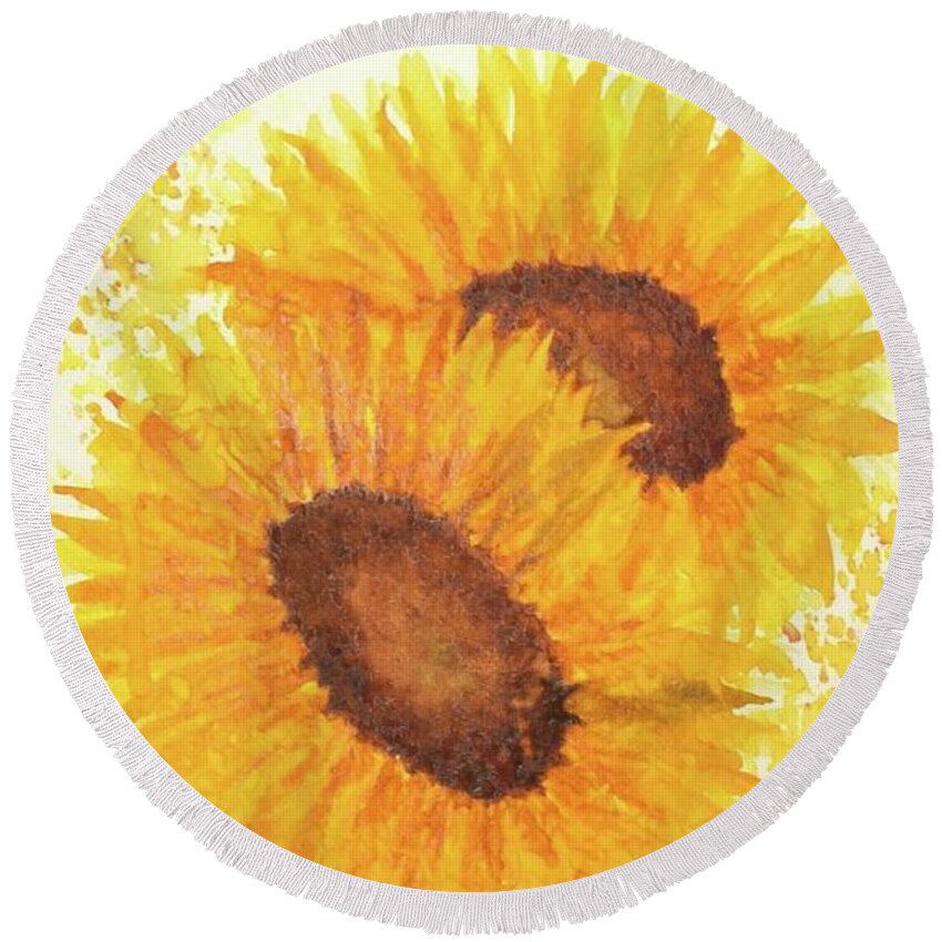 Barrieloustark Round Beach Towel featuring the painting Yellow No2 by Barrie Stark