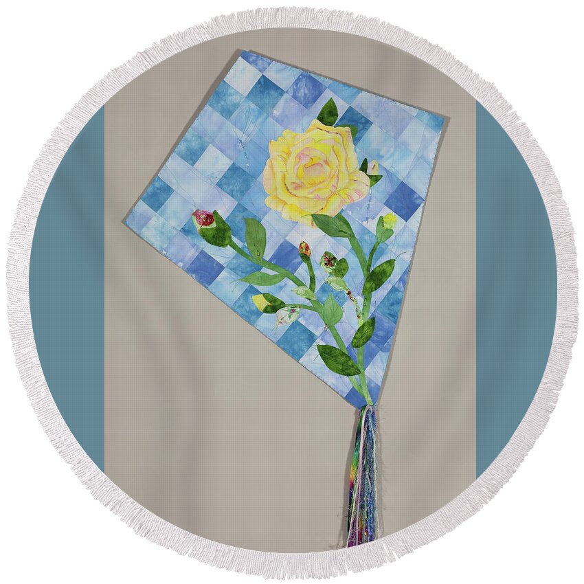 Fiber Art Round Beach Towel featuring the mixed media Yellow Rose of Texas 2 by Vivian Aumond