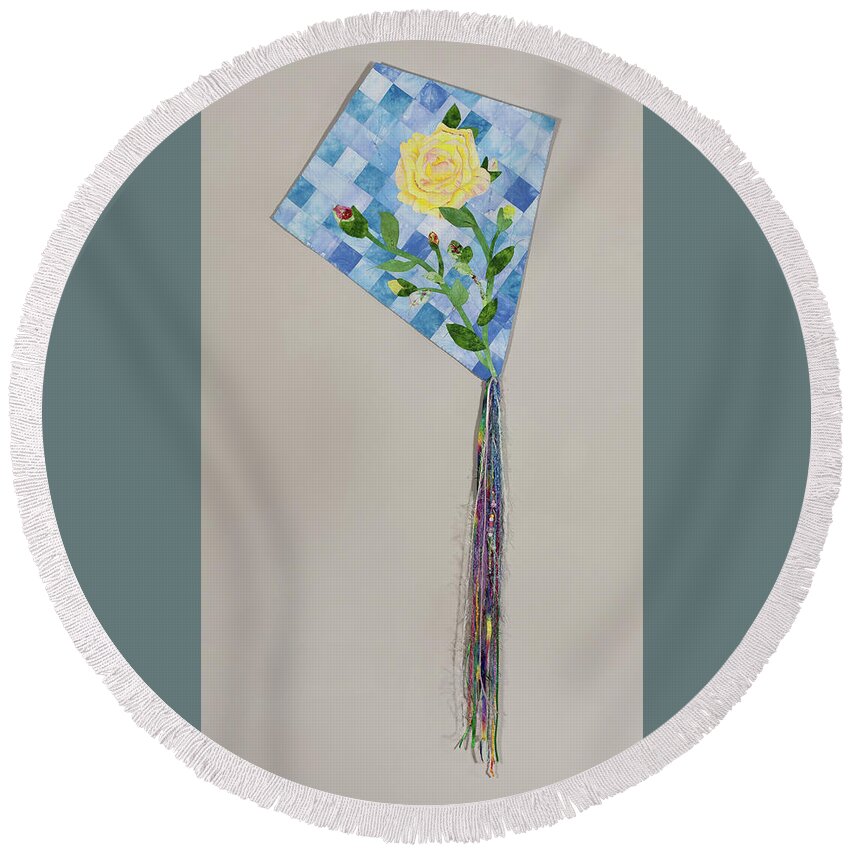 Yellow Rose Of Texas Round Beach Towel featuring the mixed media Yellow Rose of Texas by Vivian Aumond