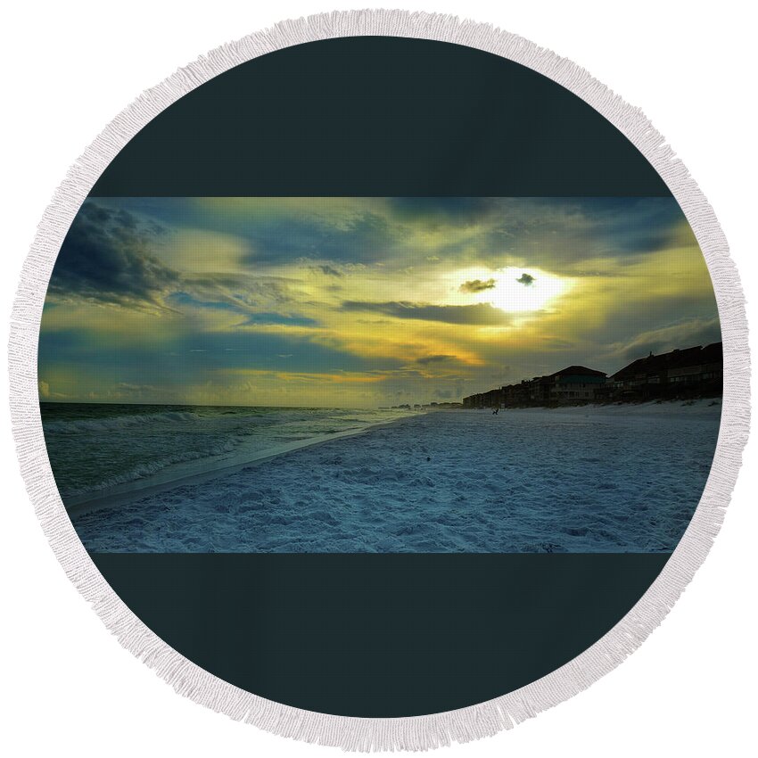 Sky Round Beach Towel featuring the photograph Yellow Sky at Night by James C Richardson