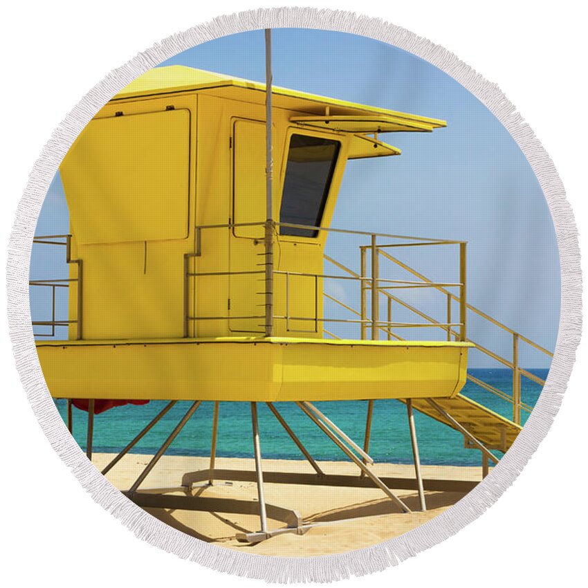 Yellow Round Beach Towel featuring the photograph Yellow Tower by Josu Ozkaritz