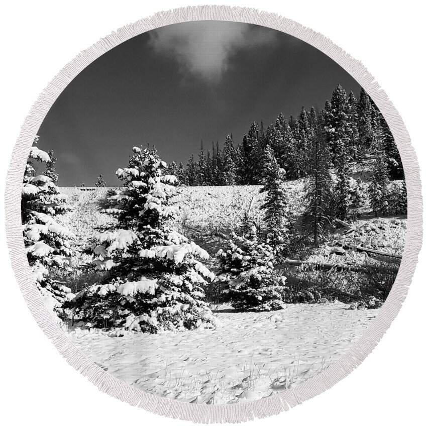 National Park Round Beach Towel featuring the photograph Yellowstone Winter by Bill Hamilton