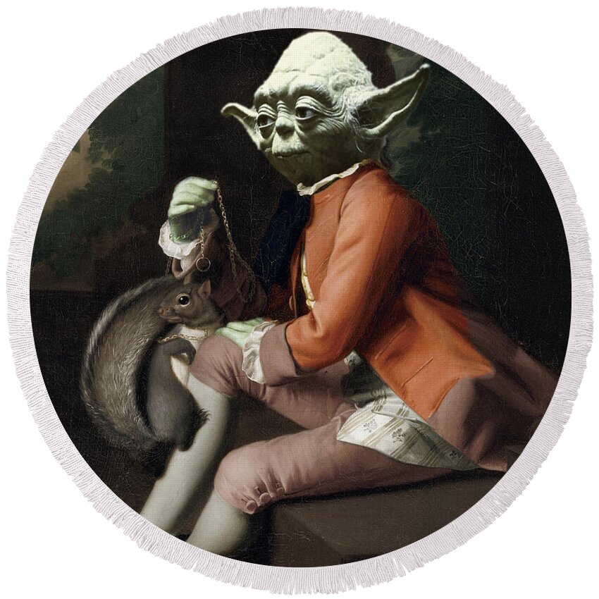 Yoda Round Beach Towel featuring the painting Yoda Star Wars Antique Vintage Painting by Tony Rubino