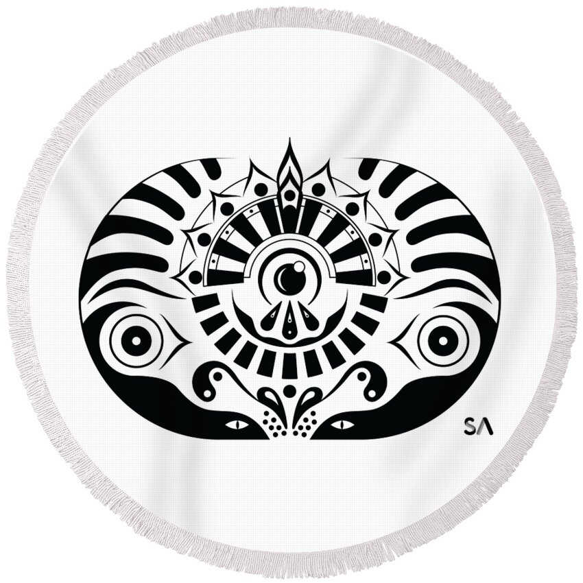 Black And White Round Beach Towel featuring the digital art Yoga by Silvio Ary Cavalcante
