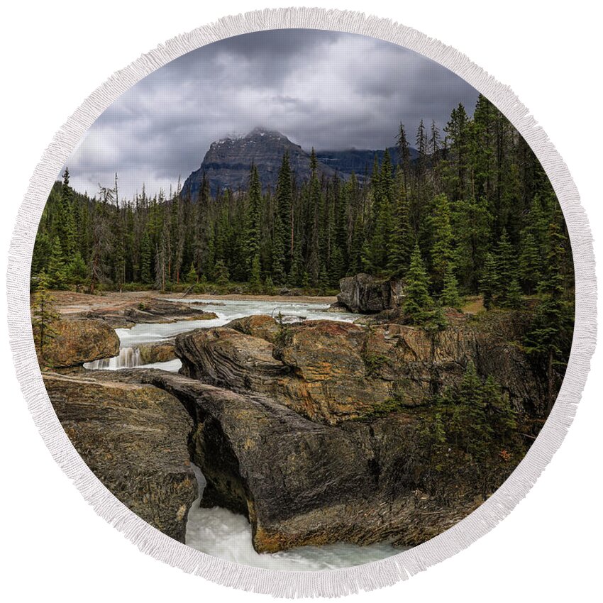 Kicking Horse River Round Beach Towel featuring the photograph Yoho Natural Bridge by Dan Sproul