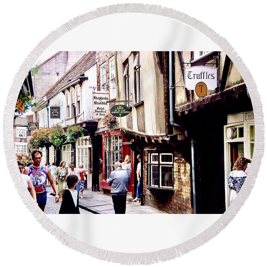 Shambles Round Beach Towel featuring the photograph Shambles Area of York 1979 by Gordon James