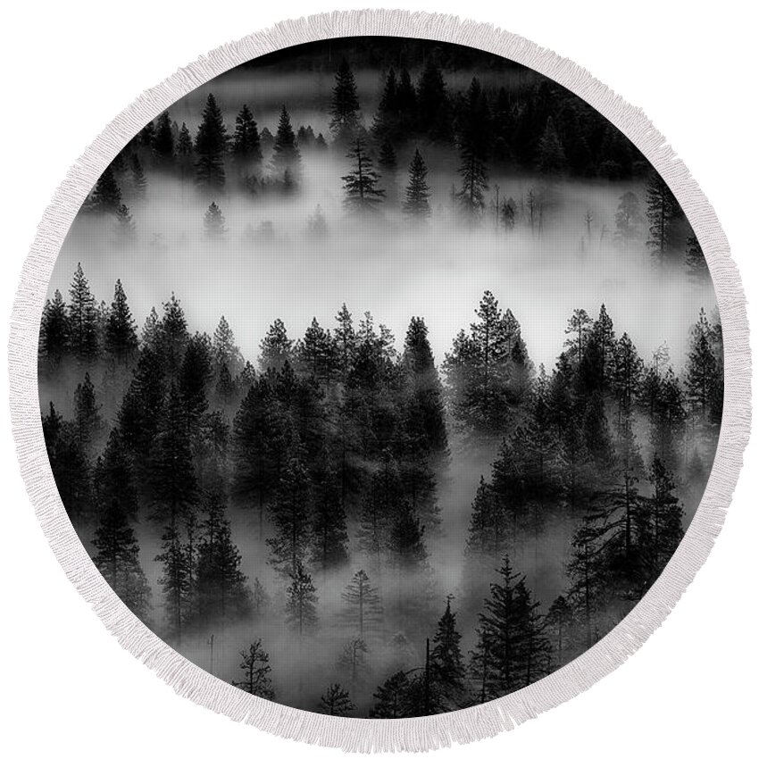 Nature Round Beach Towel featuring the photograph Yosemite Valley of Trees II by Jon Glaser