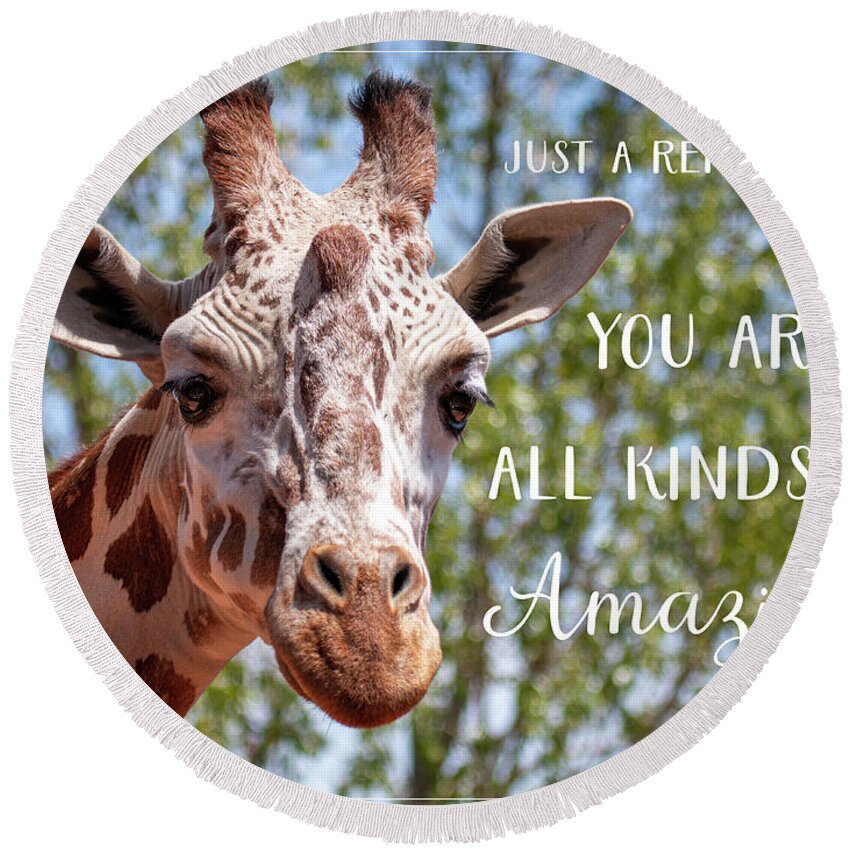 Giraffe Round Beach Towel featuring the photograph You Are Amazing by Teresa Wilson