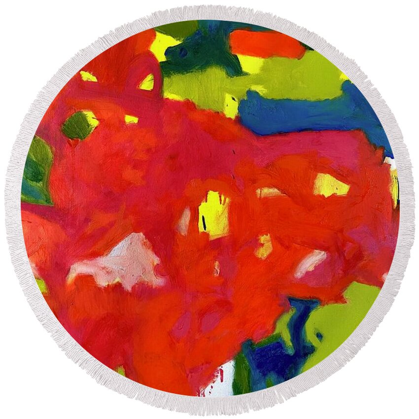 Red Round Beach Towel featuring the painting You Are the Universe in Ecstatic Motion by Steven Miller