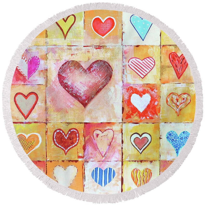 Acrylic Round Beach Towel featuring the painting You Can only See Clearly with your Heart by Jutta Maria Pusl
