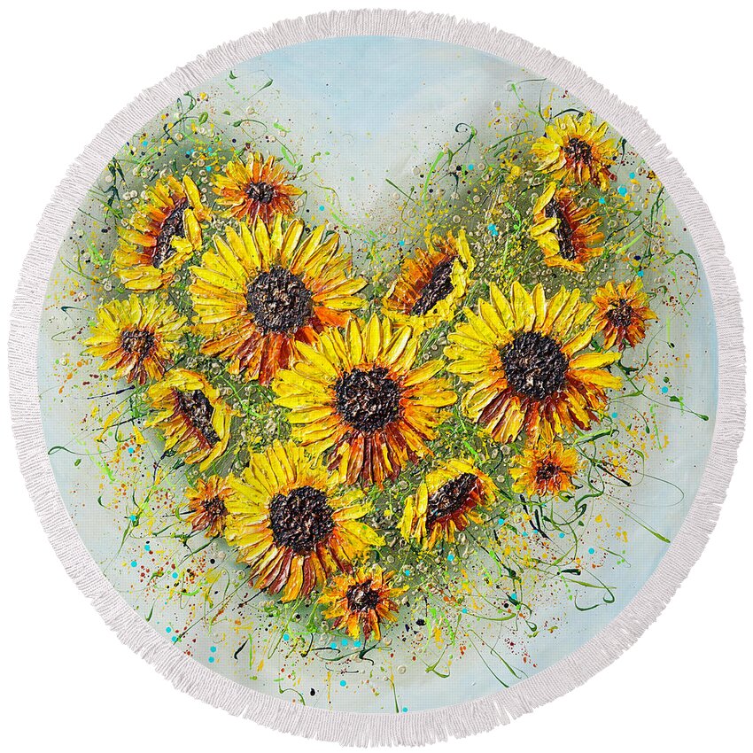 Sunflower Round Beach Towel featuring the painting You're my Sunshine by Amanda Dagg
