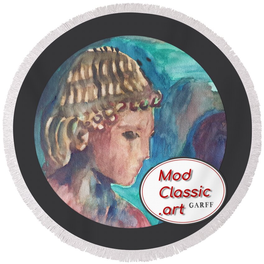 Sculpture Round Beach Towel featuring the painting Youth ModClassic Art Style by Enrico Garff