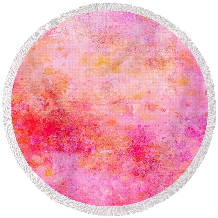 Watercolor Round Beach Towel featuring the digital art Yowi - Artistic Colorful Abstract Pink Yellow Watercolor Painting Digital Art by Sambel Pedes